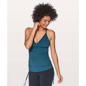 Lululemon Full Freedom V-Neck Mesh Panel Racerback Ruched Tank Top Nile Blue 8